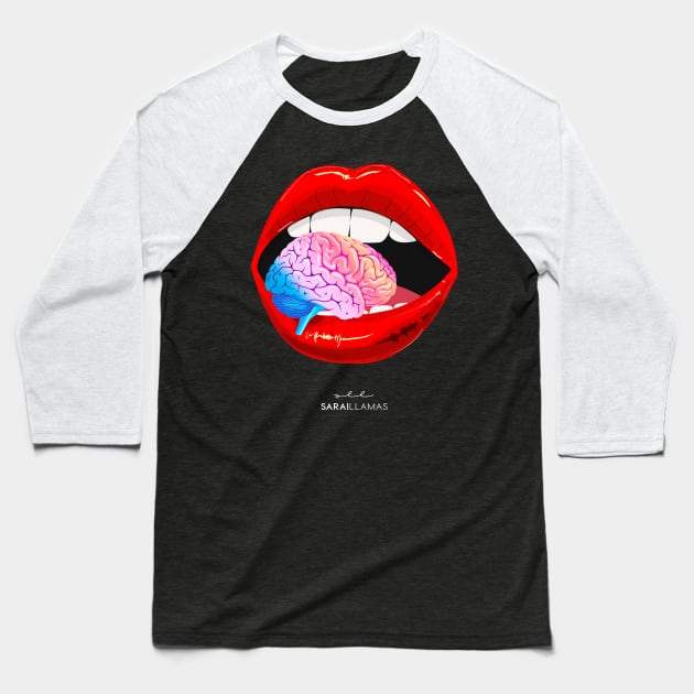 Brain Lips Baseball T-Shirt by saraillamas